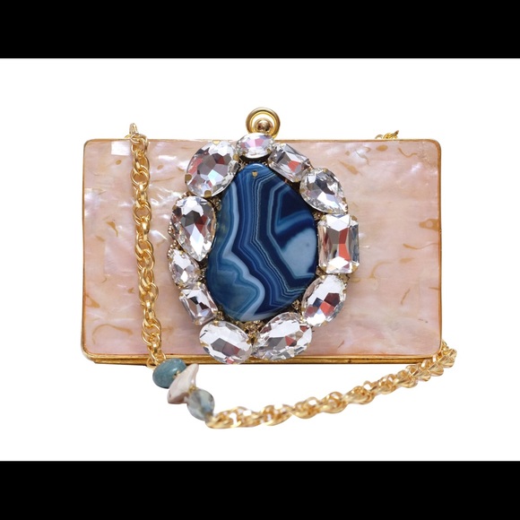 Mother of pearl evening clutch bag with agate - Picture 1 of 3